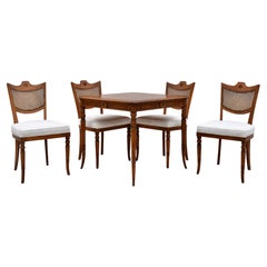 1960's French Style Game Table with Four Caned Chairs by Heritage Furniture