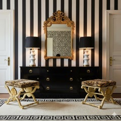 1960s French Style Gilded X Benches By Karges In Tiger Velvet - Pair