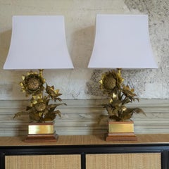 1960's French "Sunflowers" Brass Table Lamps