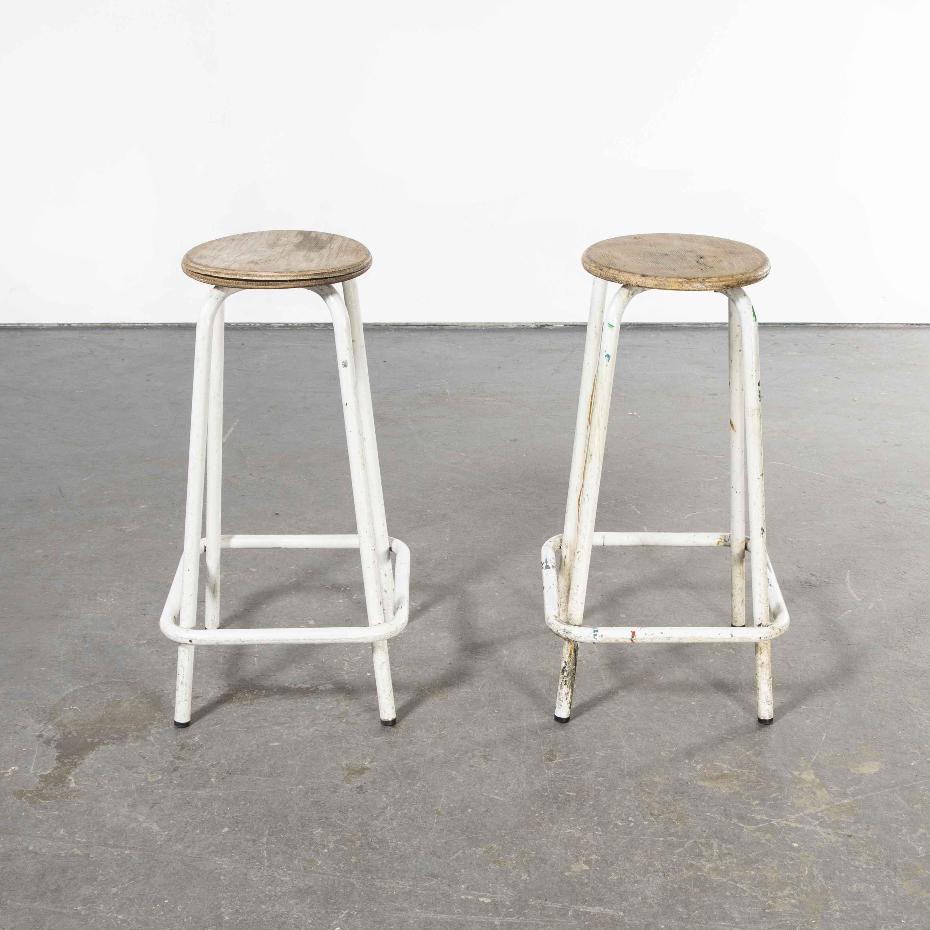 1960's French Tall White Laboratory Stools, Pair For Sale 2