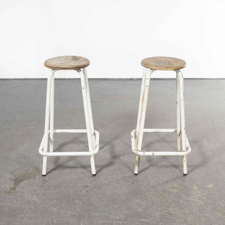 1960's French Tall White Laboratory Stools, Pair For Sale at 1stDibs