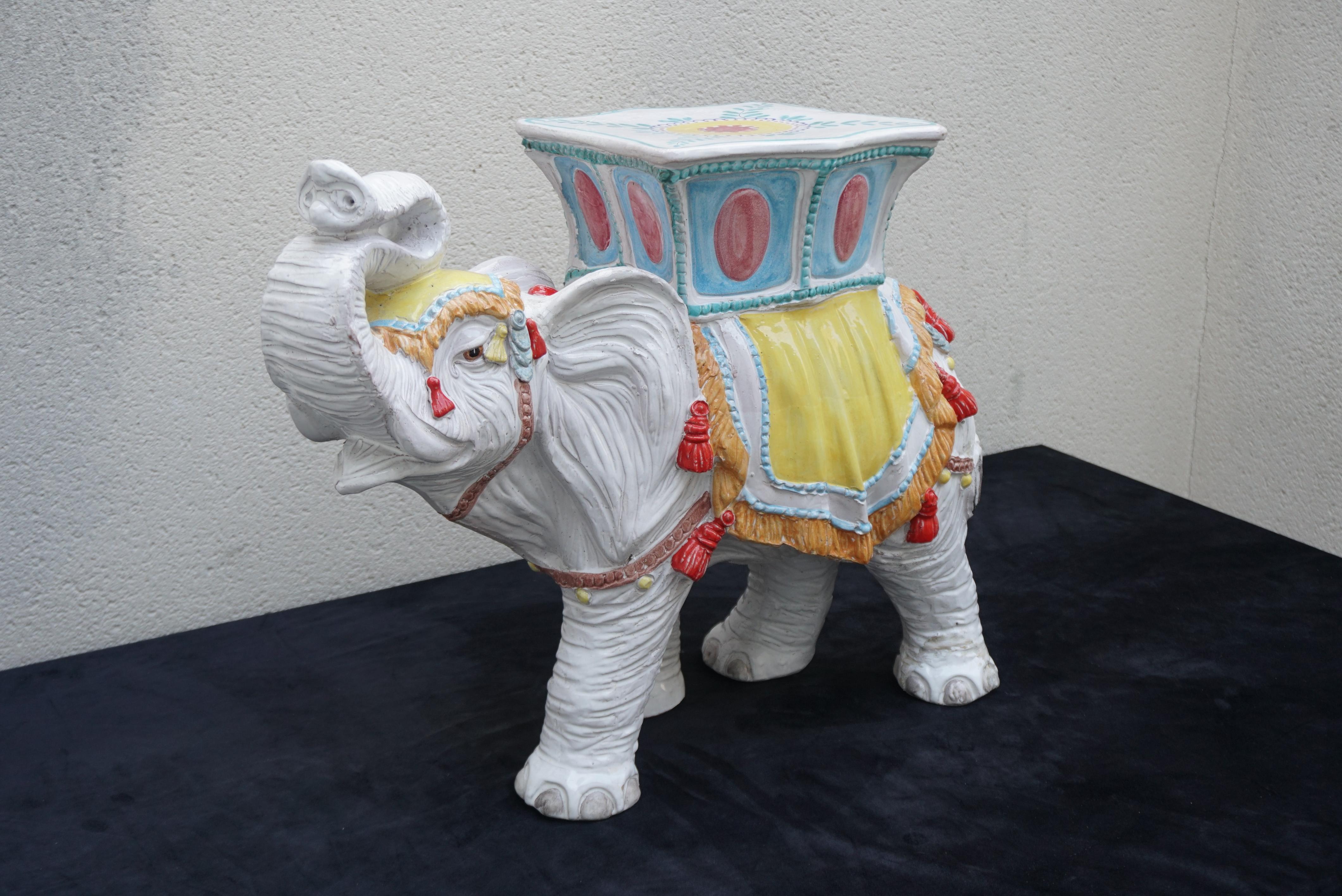 Painted 1960s French Terracotta Elephant Sculpture For Sale