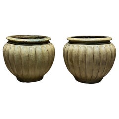1960s French Terracotta Jardinière Fluted Planter Pots