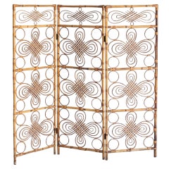 1960er Jahre Französisch Drei-Panel Bambus Weide Rattan Folding Bildschirm.