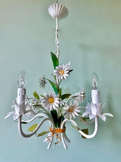 1960s French Tole Toleware Daisy Chandelier