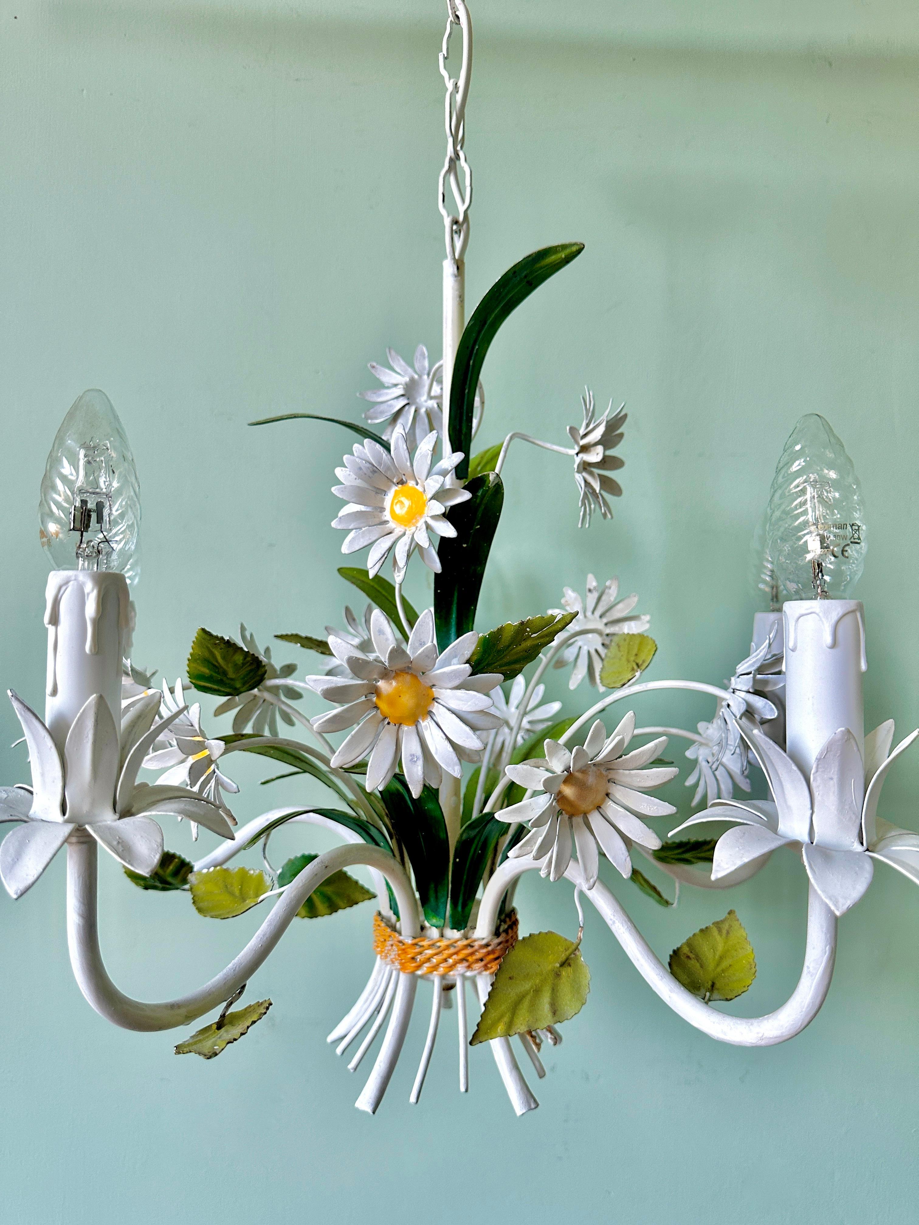 Tôle 1960s French Tole Toleware Daisy Chandelier For Sale