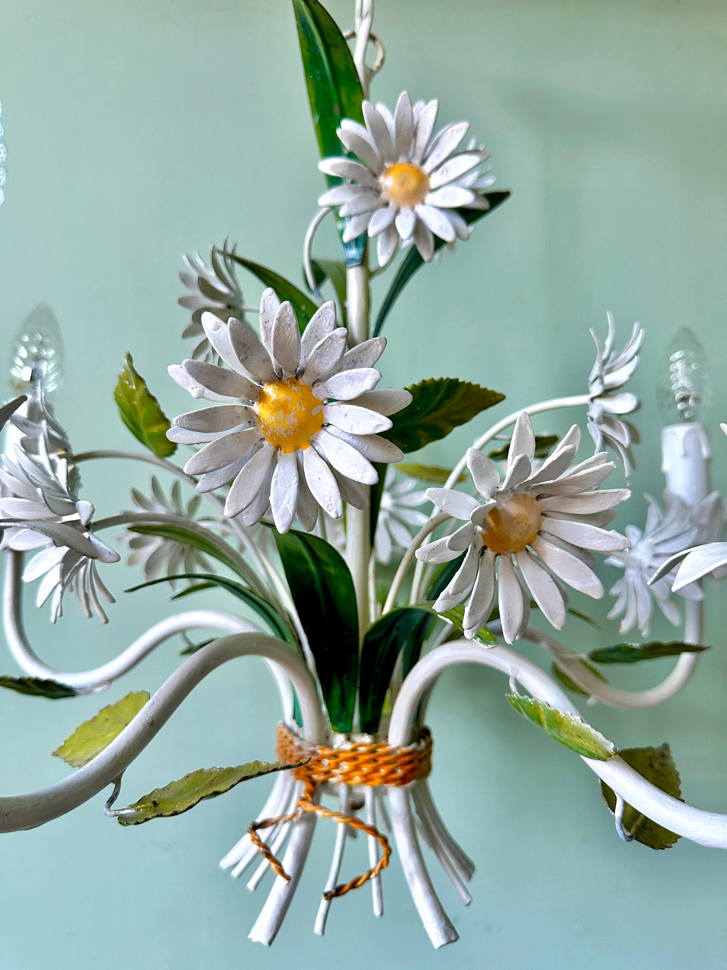 1960s French Tole Toleware Daisy Chandelier For Sale 2