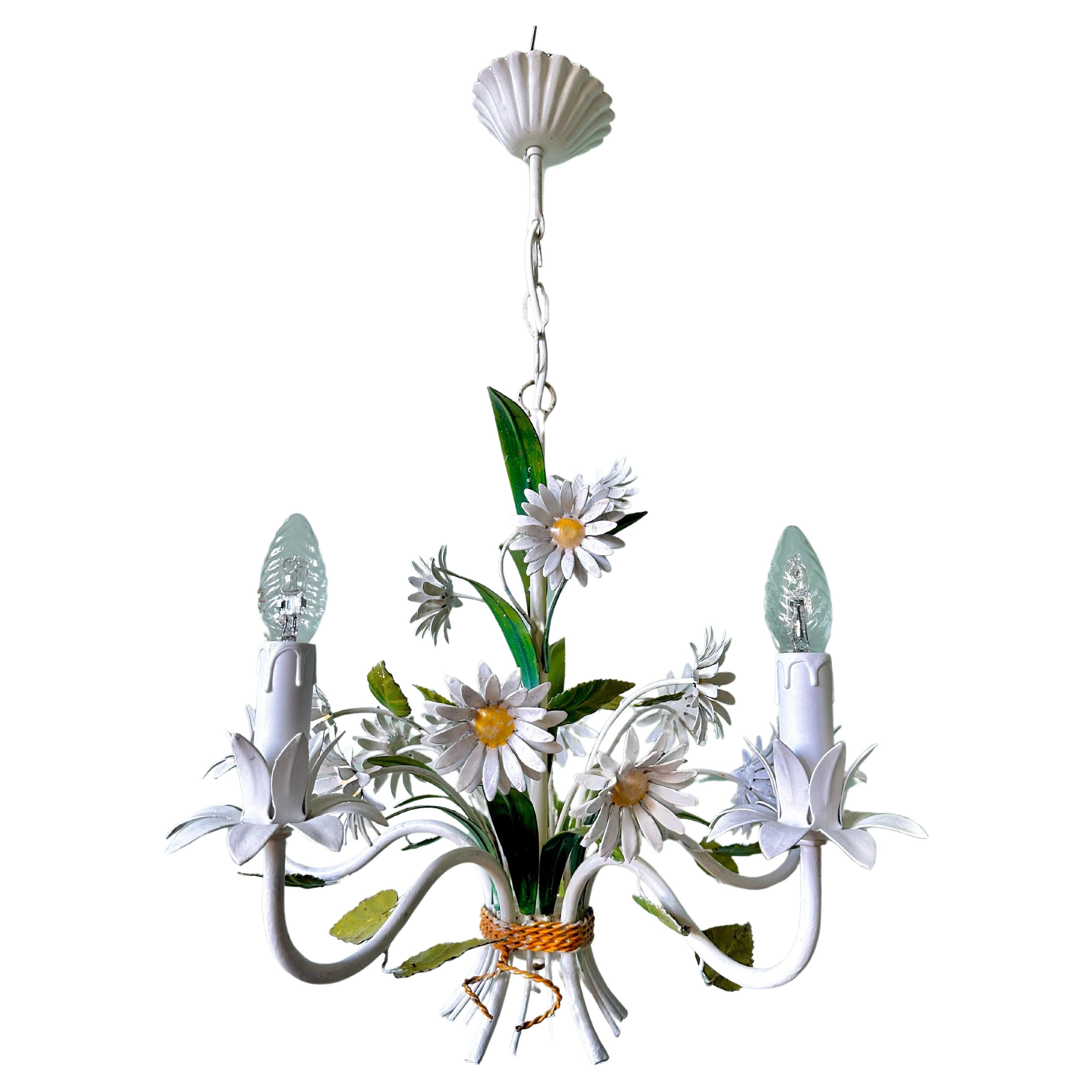 1960s French Tole Toleware Daisy Chandelier For Sale