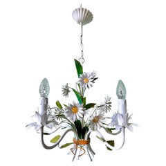 1960s French Tole Toleware Daisy Chandelier