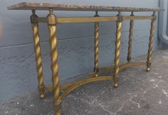 1960's French Traditional Brass Twist with Marble Top Sofa Table/ Long Console