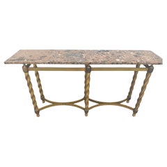 Vintage 1960's French Traditional Brass Twist with Marble Top Sofa Table/ Long Console
