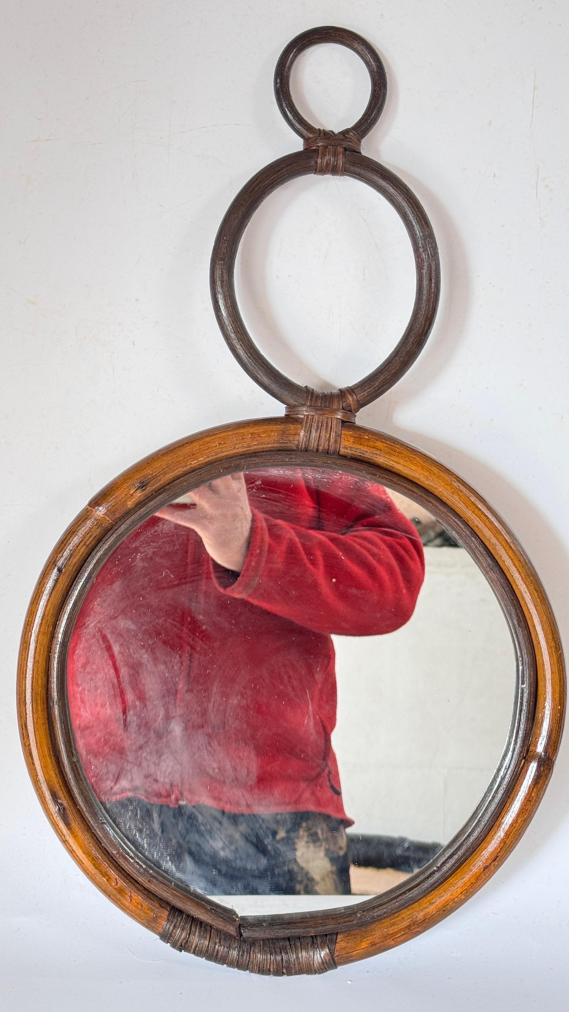 Miroir médaillon à trois cercles, rotin, style provincial français des années 1960 en vente 4