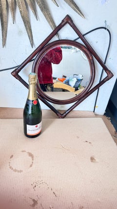 1960s French Triple-Circle Medallion Mirror, Rattan French Provincial Style