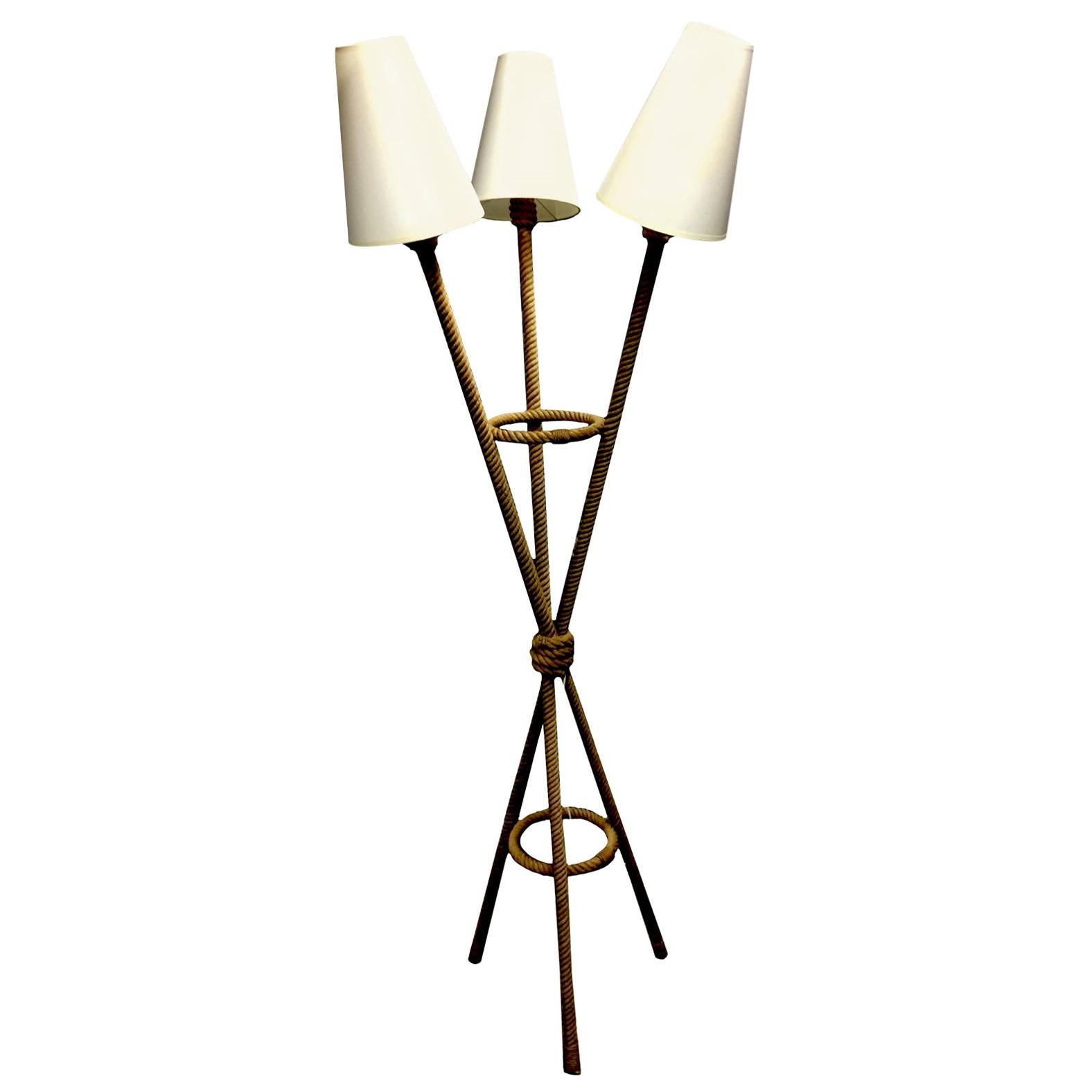 1960s French Tripod Multi-Shade Rope Floor Lamp