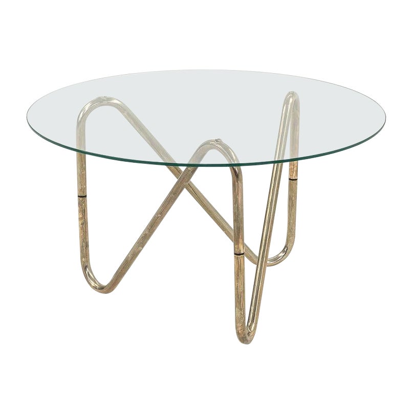 1960s French Tubular Chrome Side / End Table with Glass Top 26"