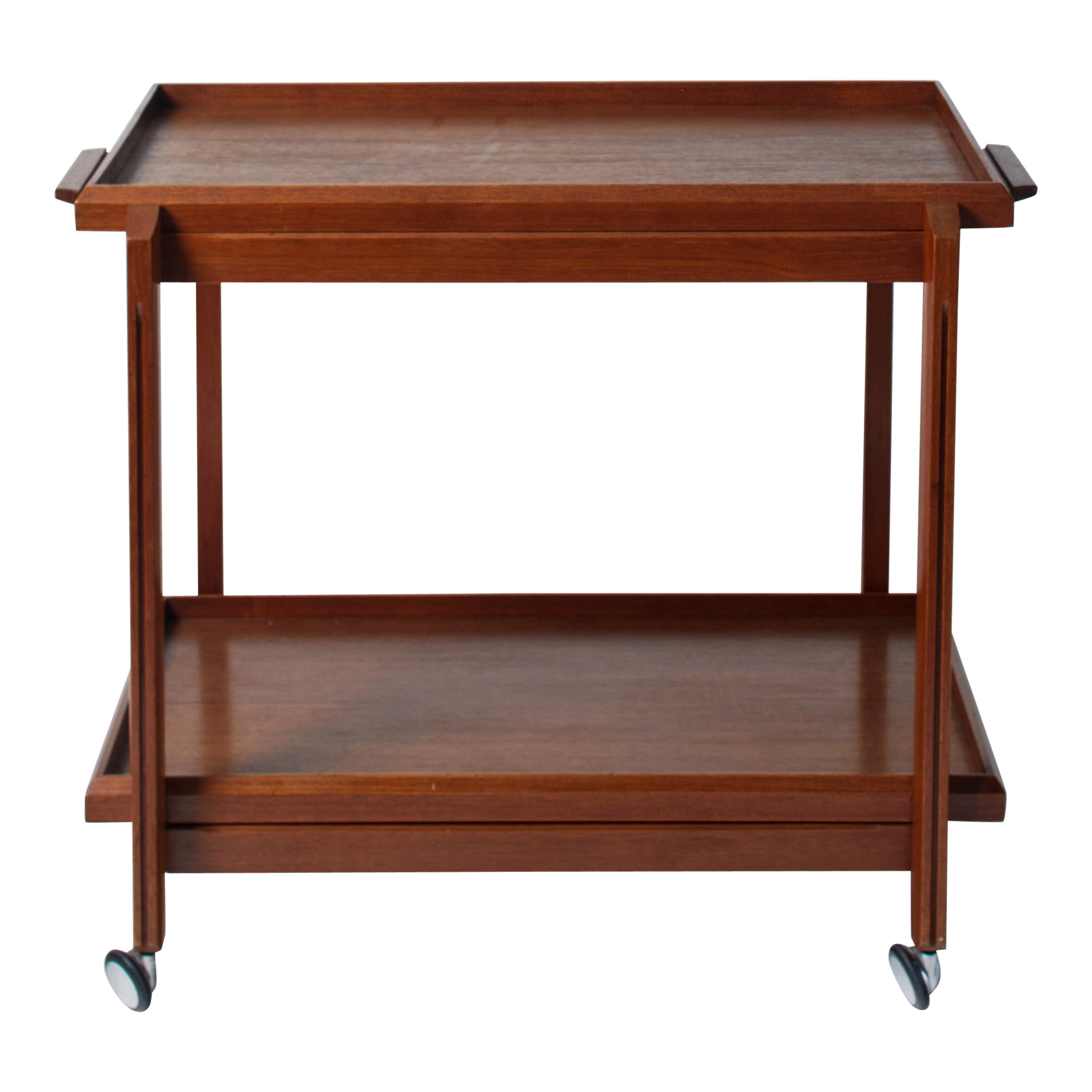1960s French Two-Tier Oak Trolley with Removable Serving Tray