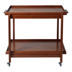 1960s French Two-Tier Oak Trolley with Removable Serving Tray