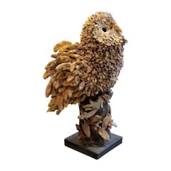 1960s French Vallauris Glazed Ceramic Owl Sculpture Attributed to Roger Capron