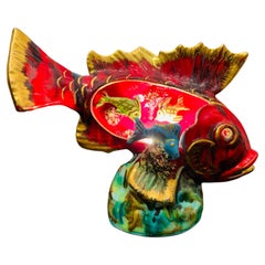 1960s French Vallauris & Monaco Ceramic Glazed Fish & Underwater Scene Lamp