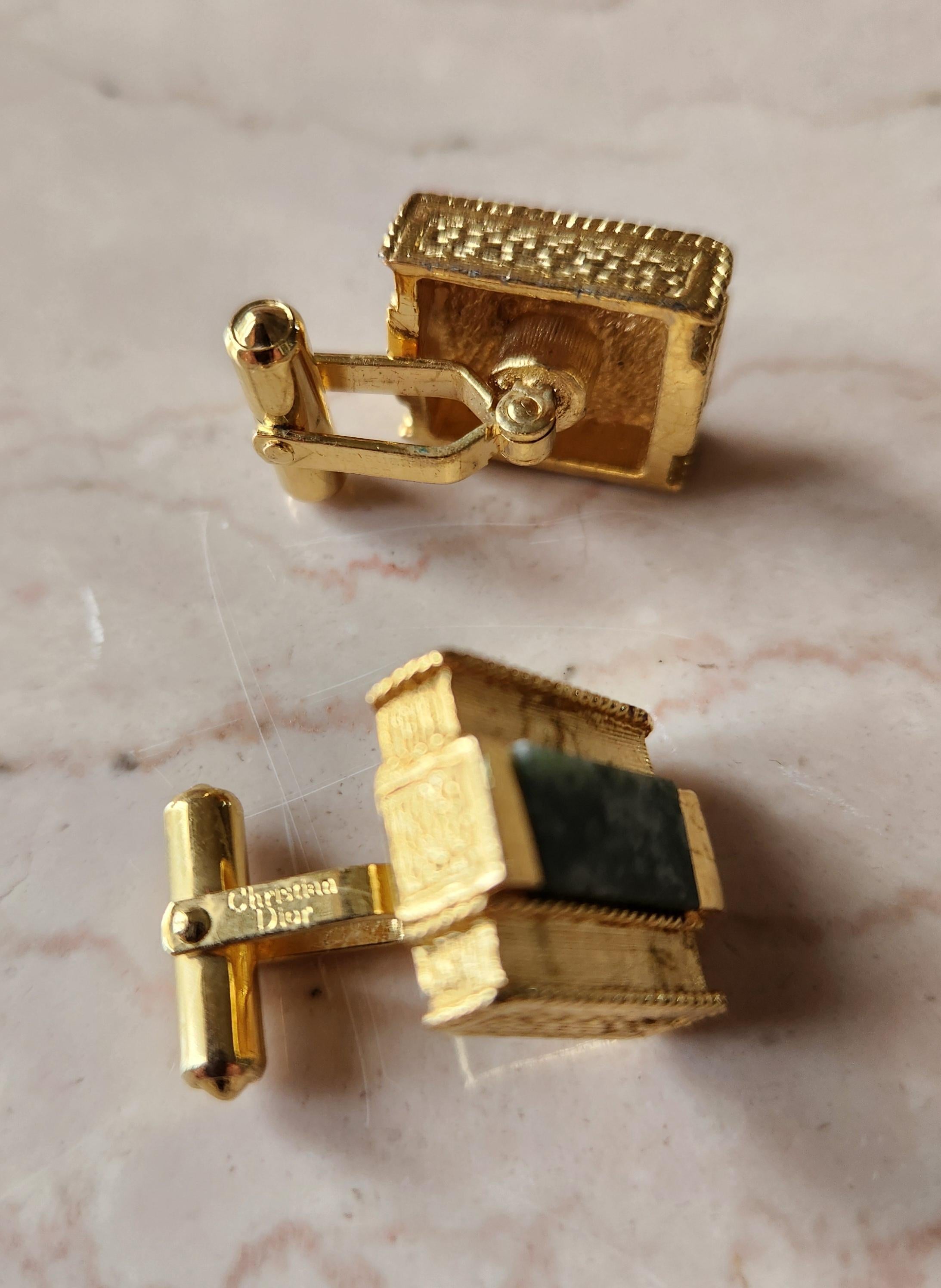 Mid-Century Modern 1960s French Vintage Christian Dior Cufflinks Gold Green Stone For Sale