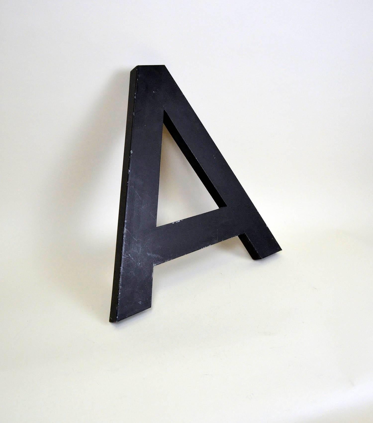 Italian 1960s French Vintage Metal Letter A in Dark Brown Outside and Red Inside For Sale