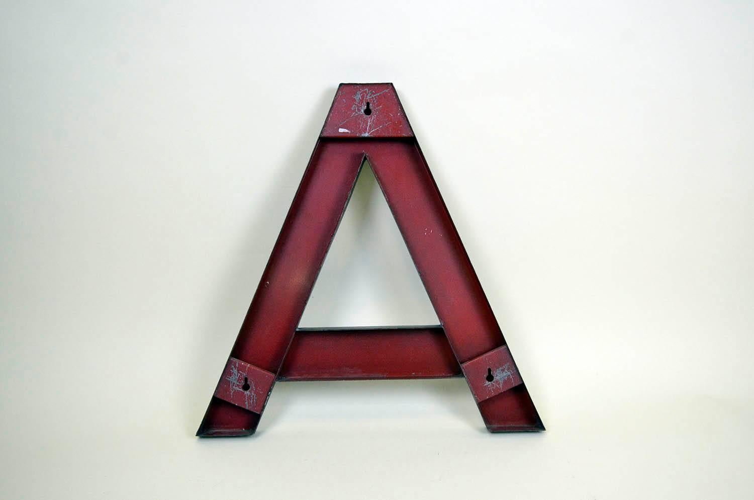 Late 20th Century 1960s French Vintage Metal Letter A in Dark Brown Outside and Red Inside For Sale