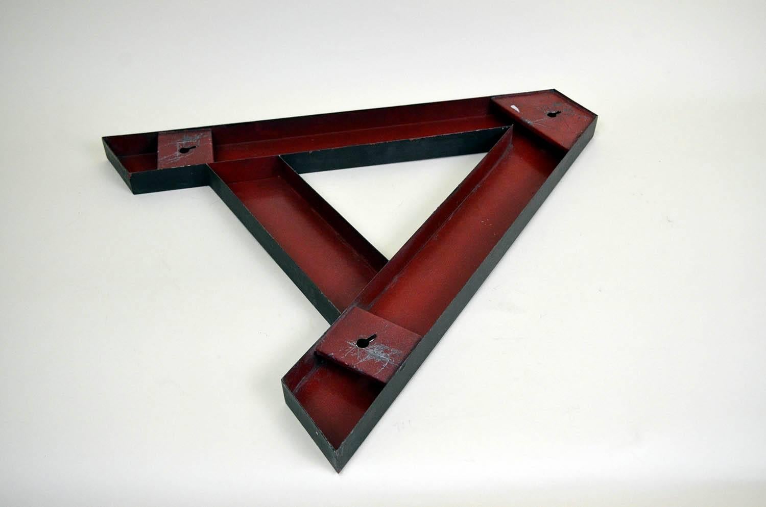 1960s French Vintage Metal Letter A in Dark Brown Outside and Red Inside For Sale 1