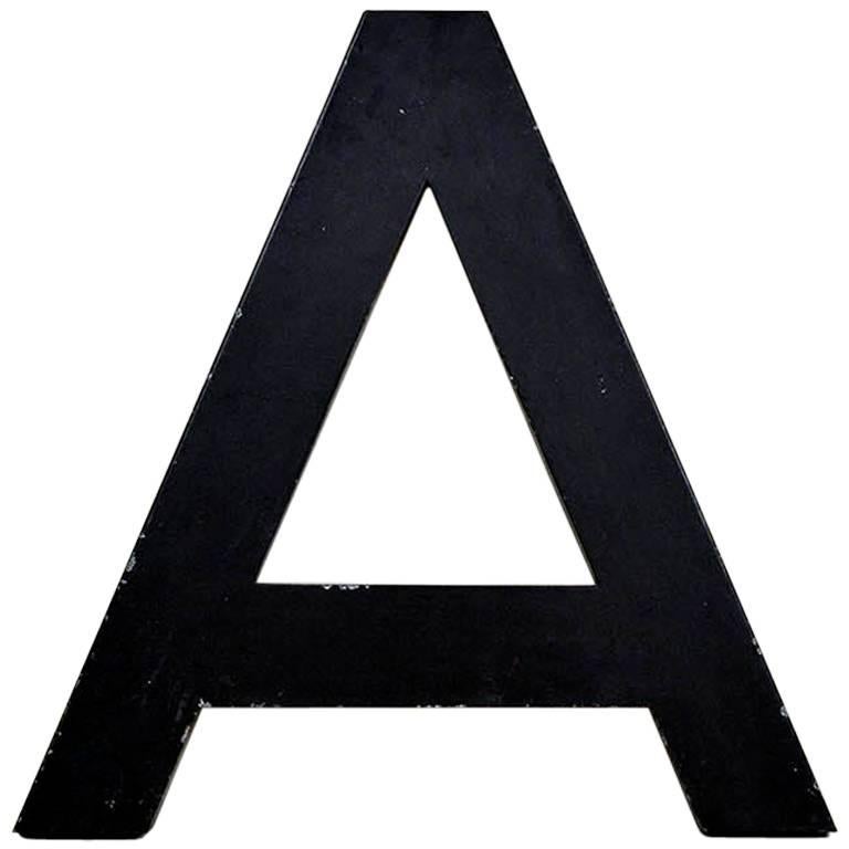 1960s French Vintage Metal Letter A in Dark Brown Outside and Red Inside For Sale