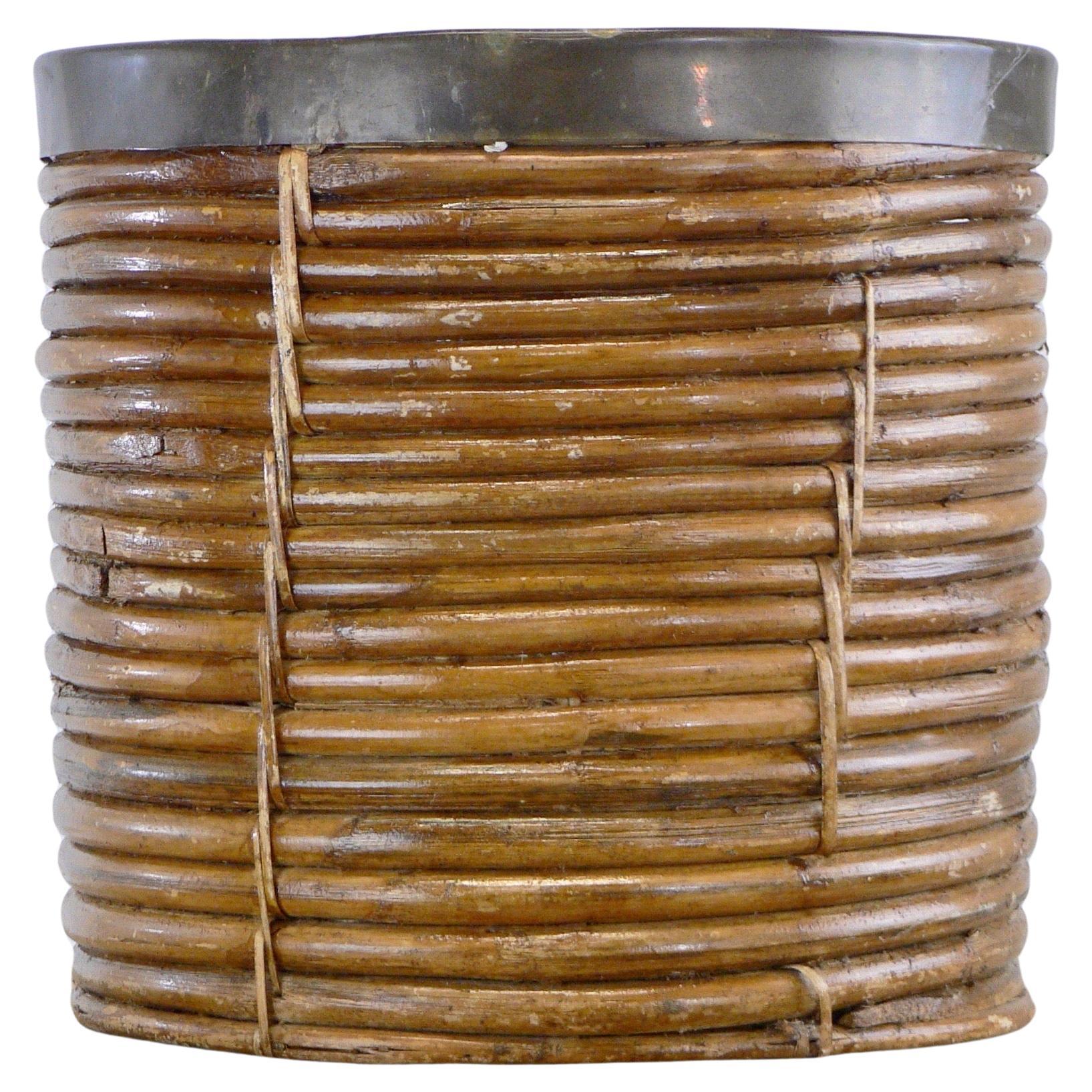 1960s French wastebasket made of bamboo and brass For Sale
