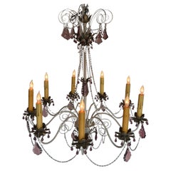 Lustre français des années 1960 en métal blanc avec verre de couleur améthyste