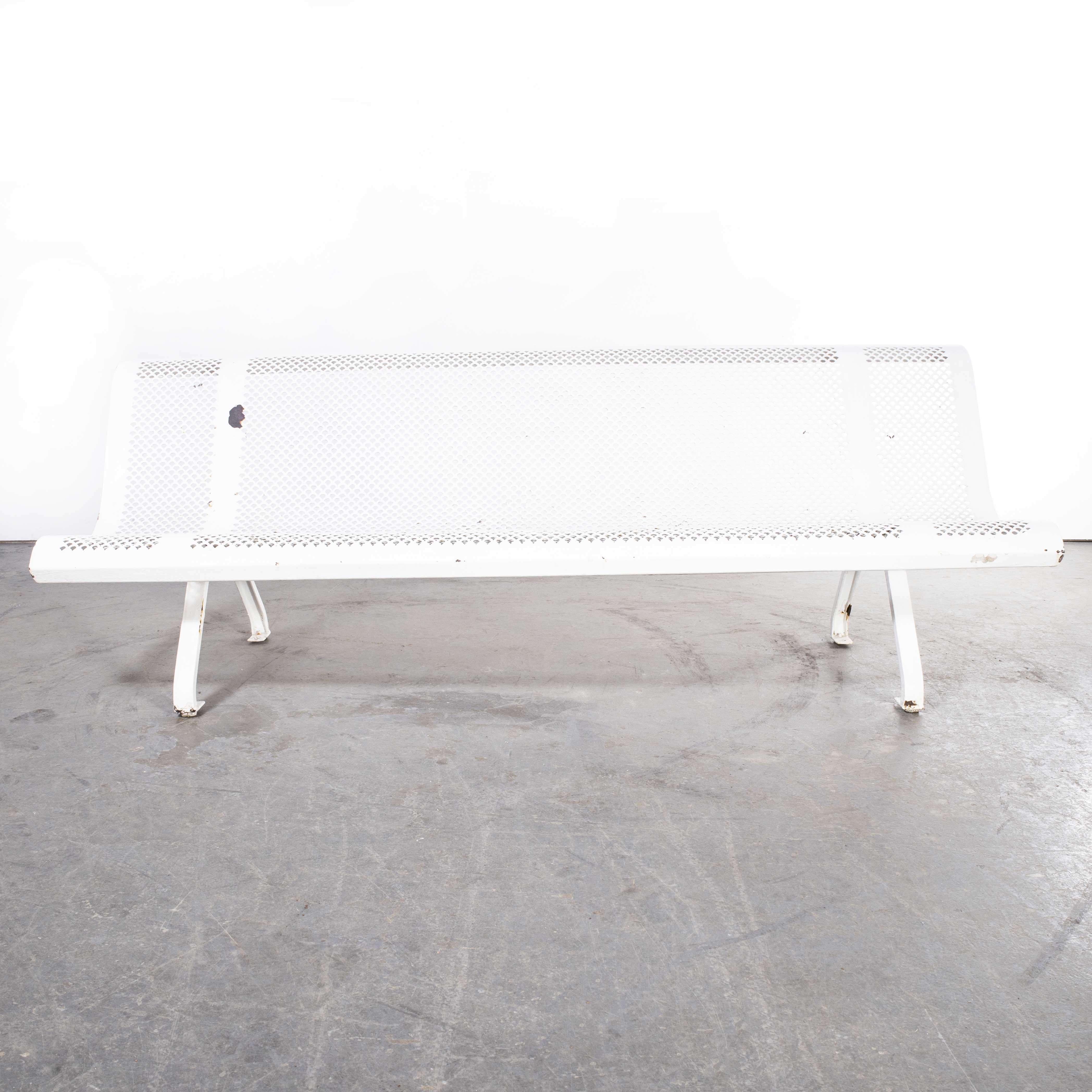 1960's French White Perforated Steel Outdoor Bench For Sale 5