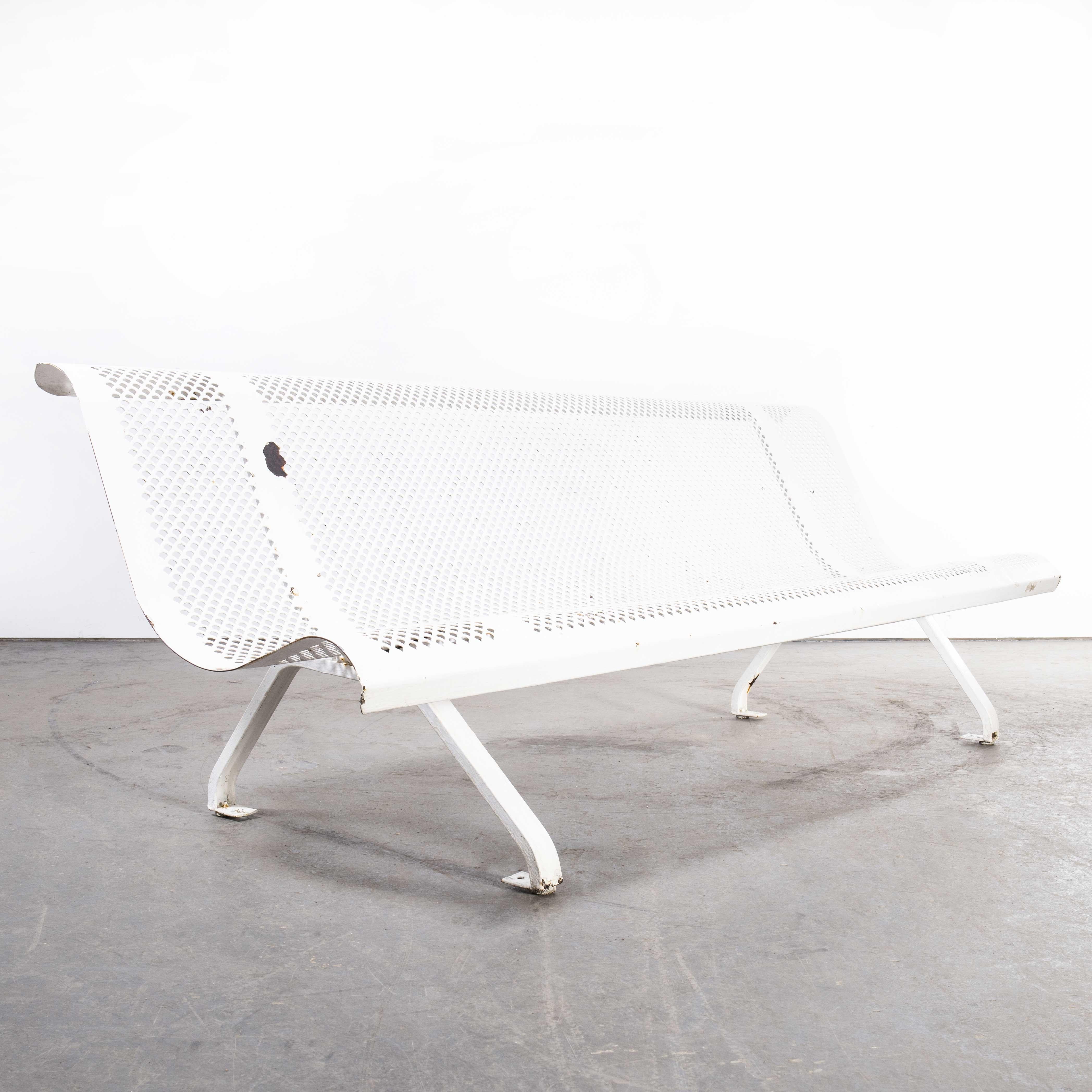 Metal 1960's French White Perforated Steel Outdoor Bench For Sale