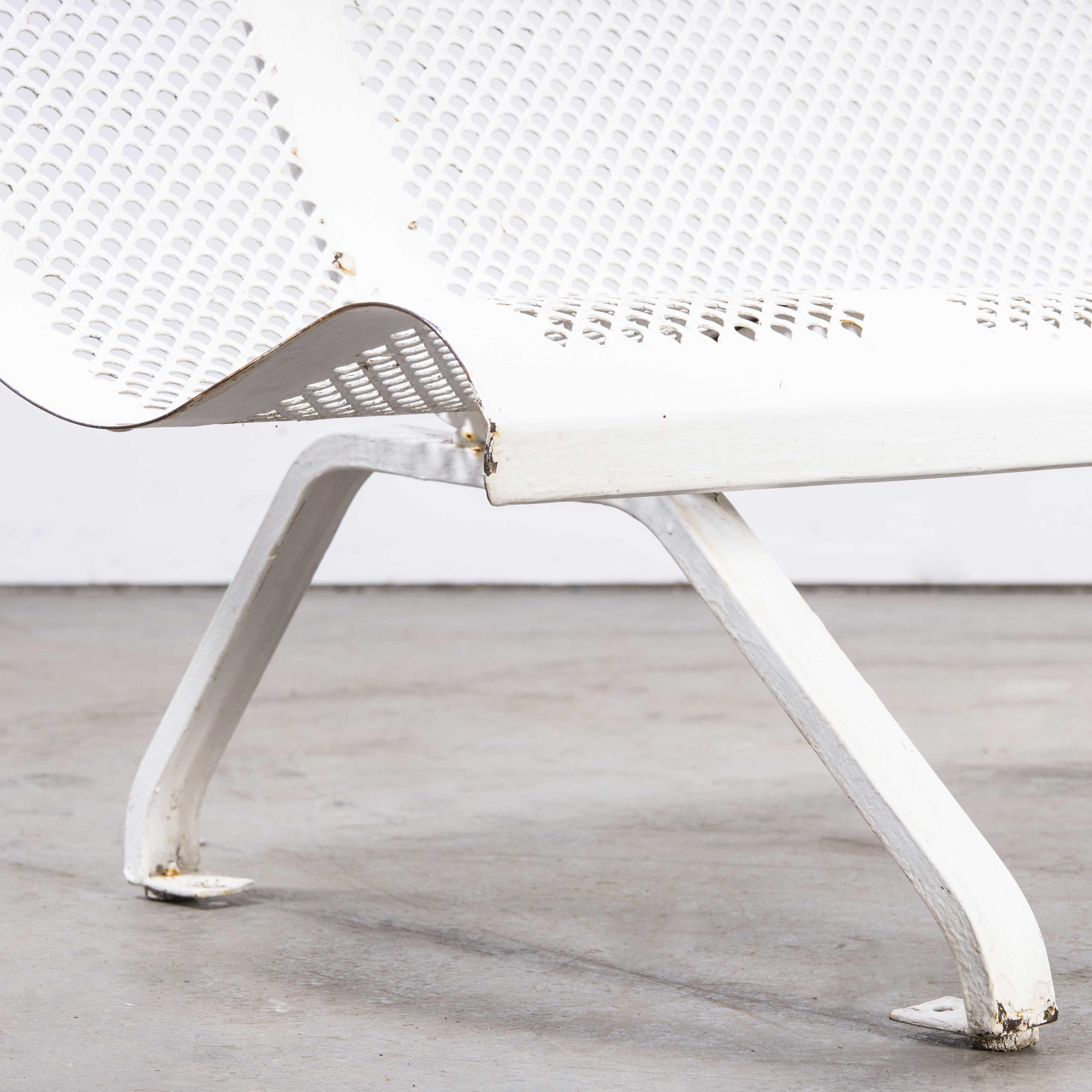 1960's French White Perforated Steel Outdoor Bench For Sale 1