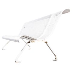 Retro 1960's French White Perforated Steel Outdoor Bench