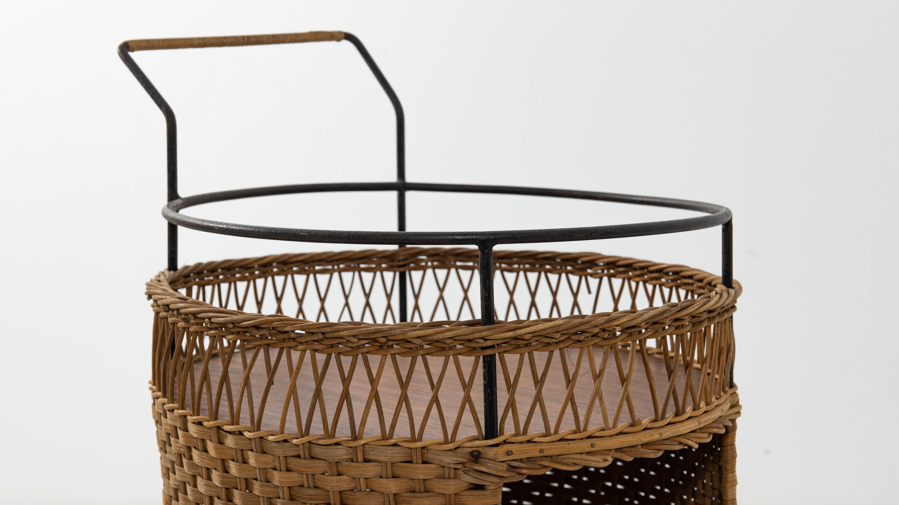 1960s French Wicker Bar Cart 5