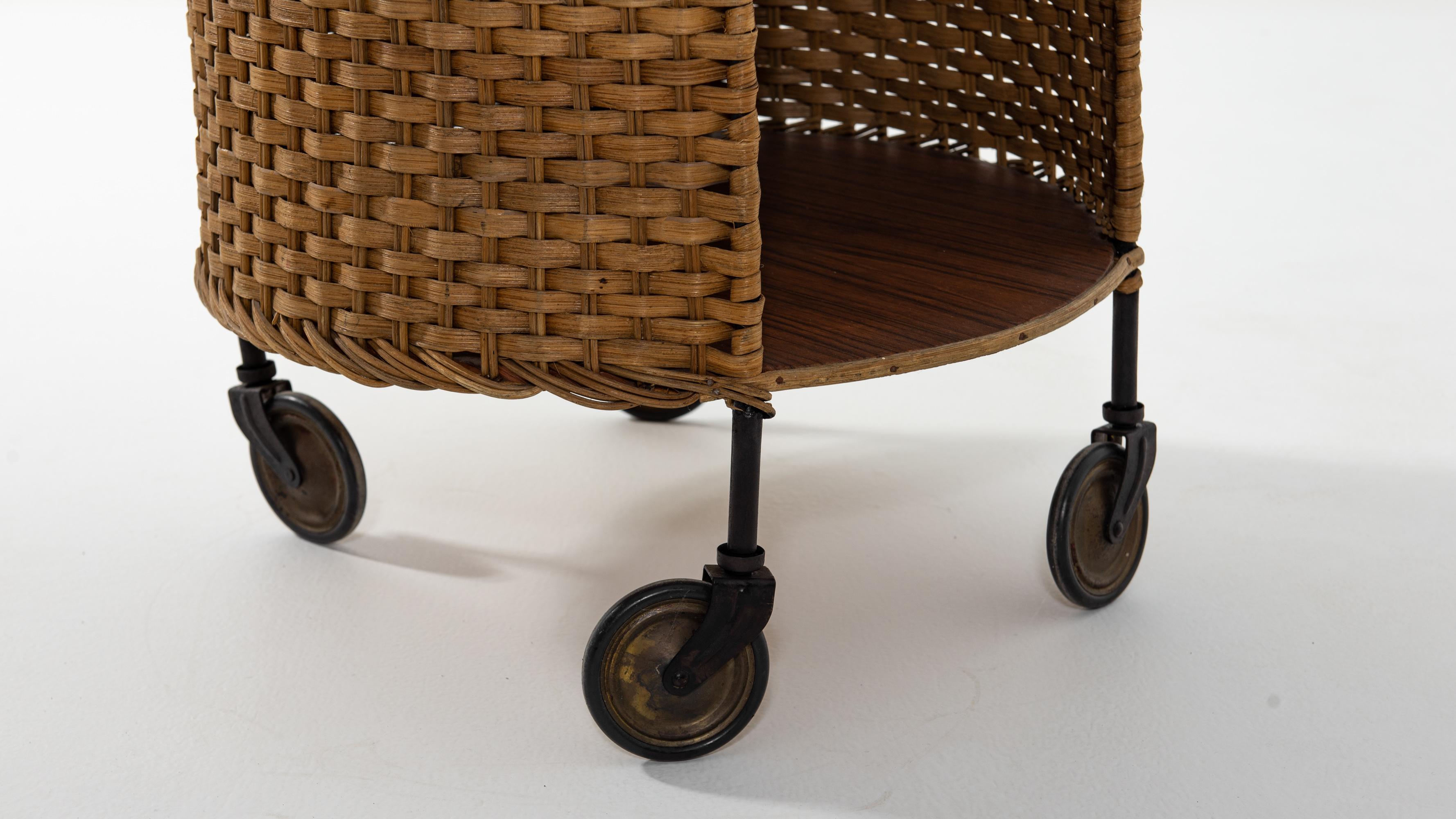 1960s French Wicker Bar Cart 6