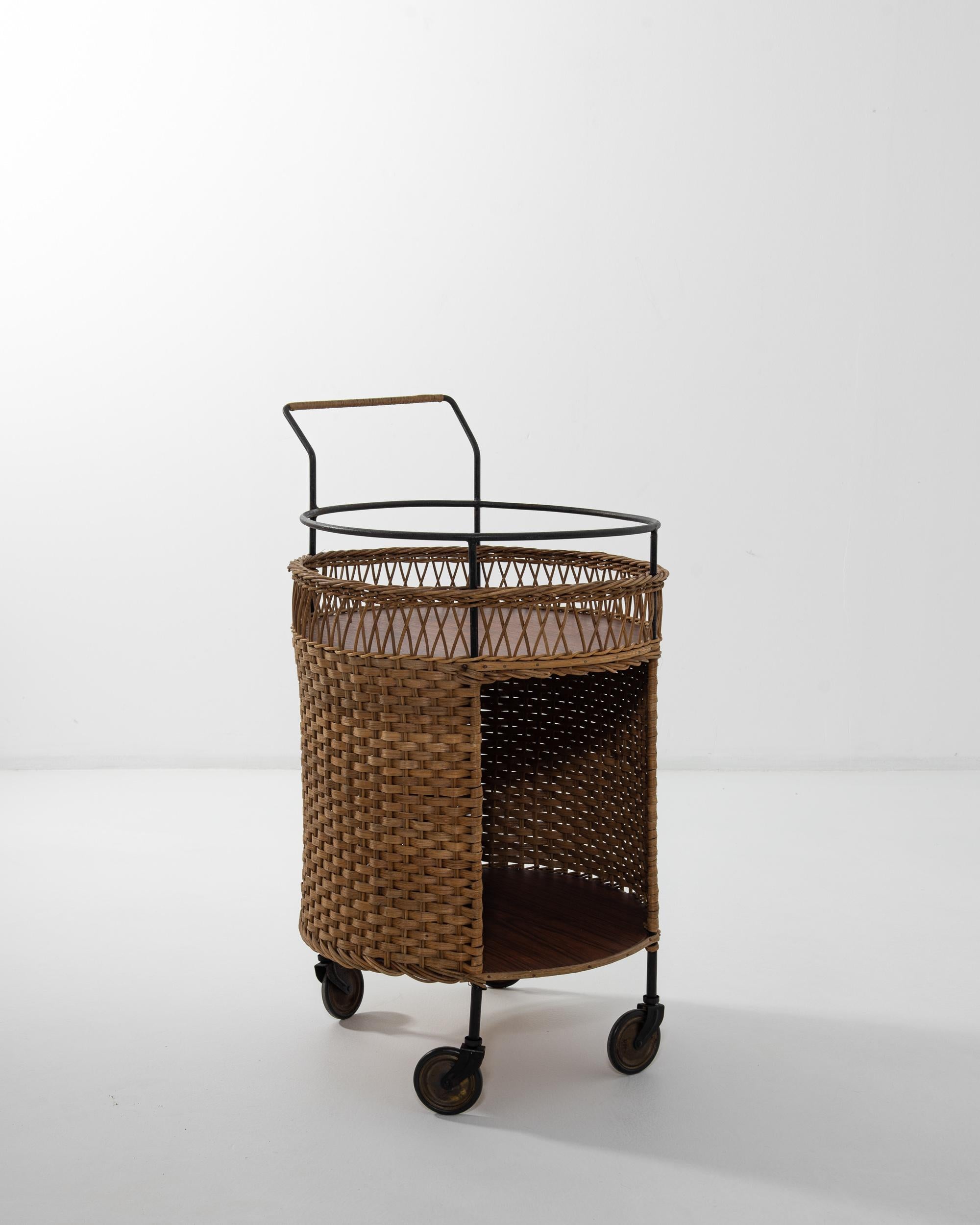 Mid-Century Modern 1960s French Wicker Bar Cart