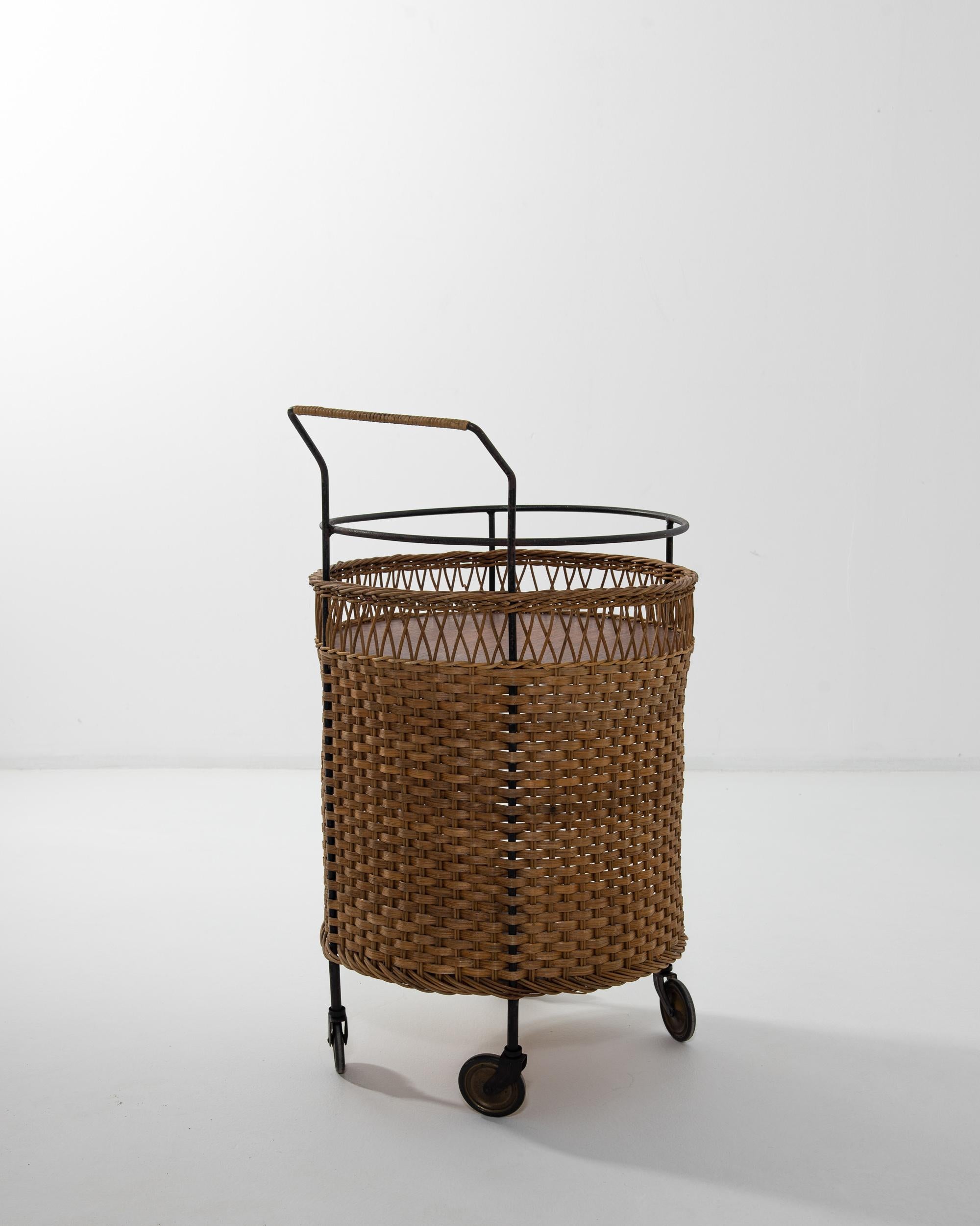 20th Century 1960s French Wicker Bar Cart