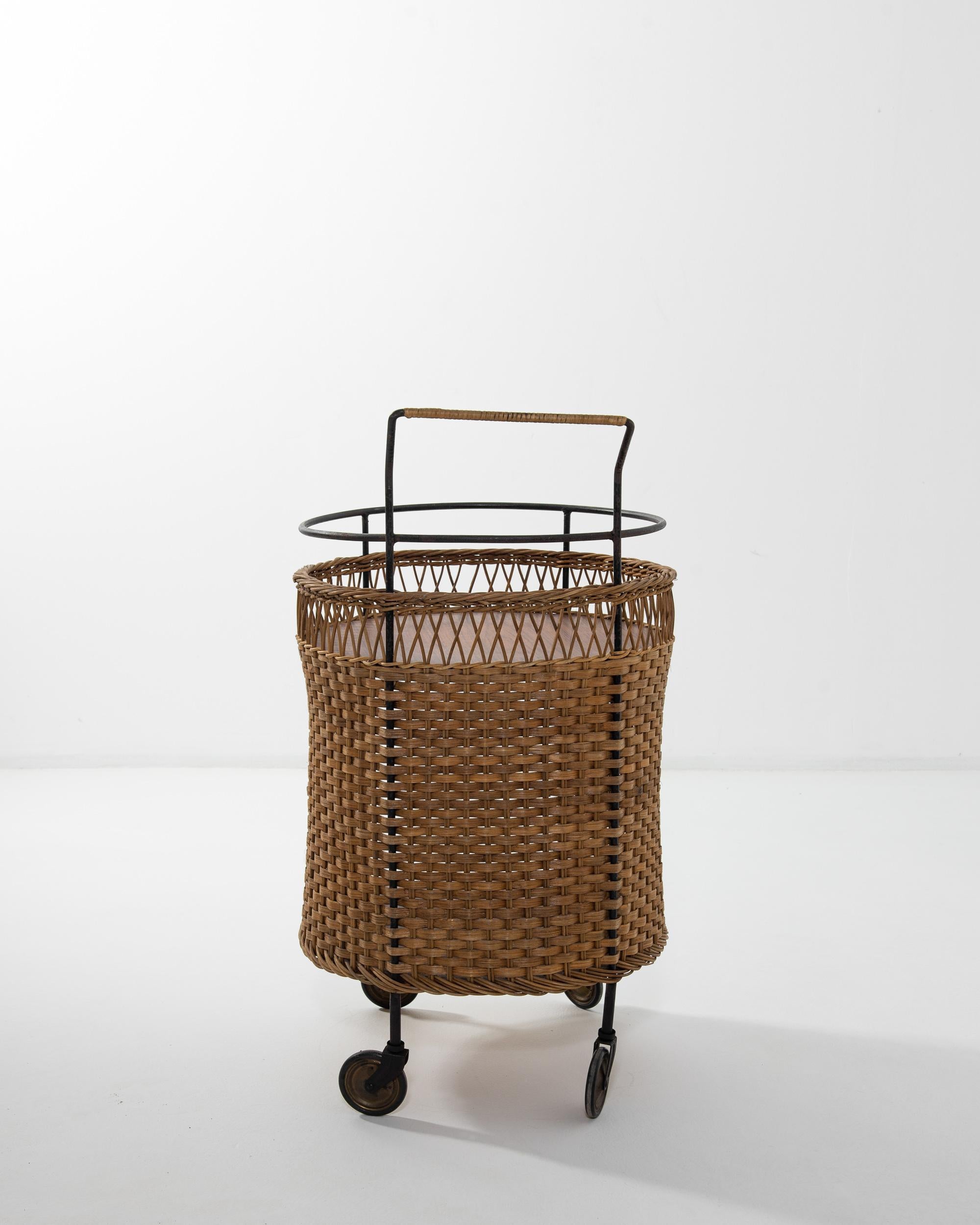 Wood 1960s French Wicker Bar Cart