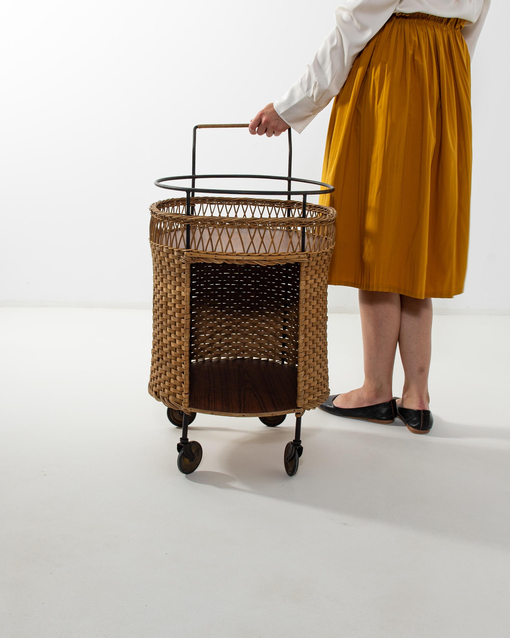 1960s French Wicker Bar Cart 1