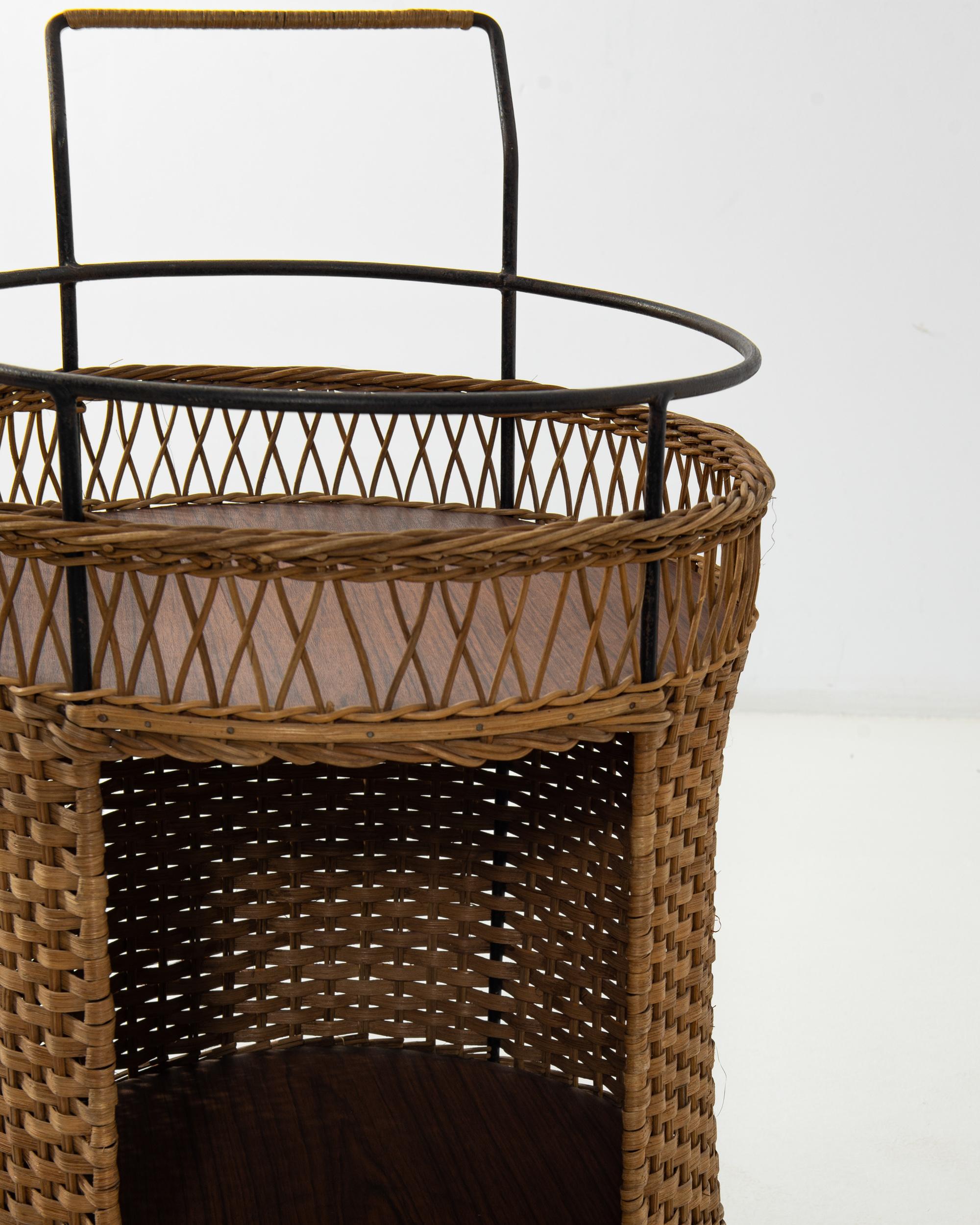 1960s French Wicker Bar Cart 2