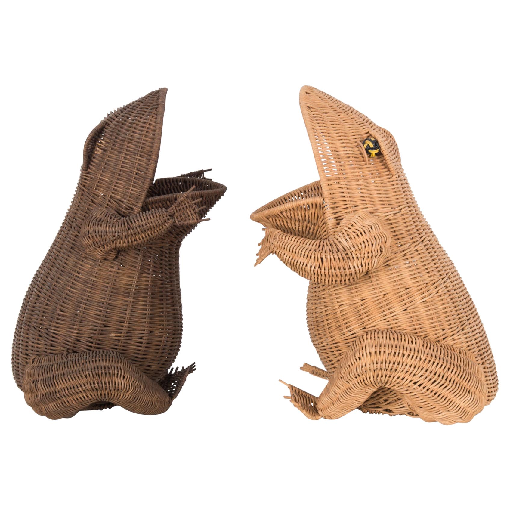 1960s French Wicker Frog Baskets, a Pair