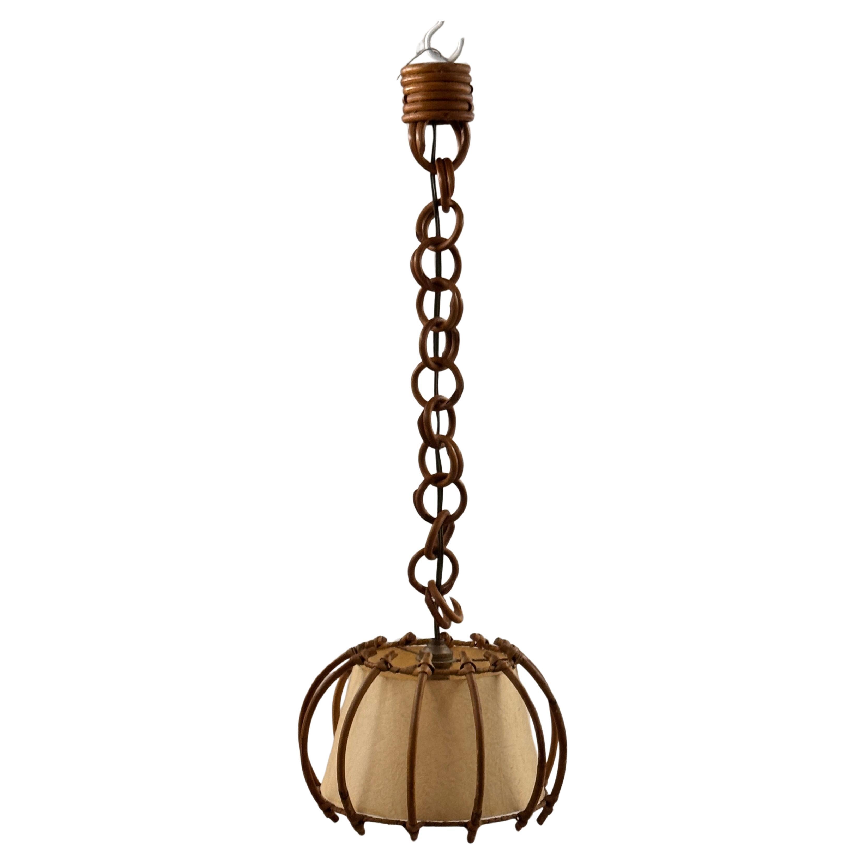 Lampada a sospensione francese in vimini e carta degli anni '60 - Design scultoreo del Sud