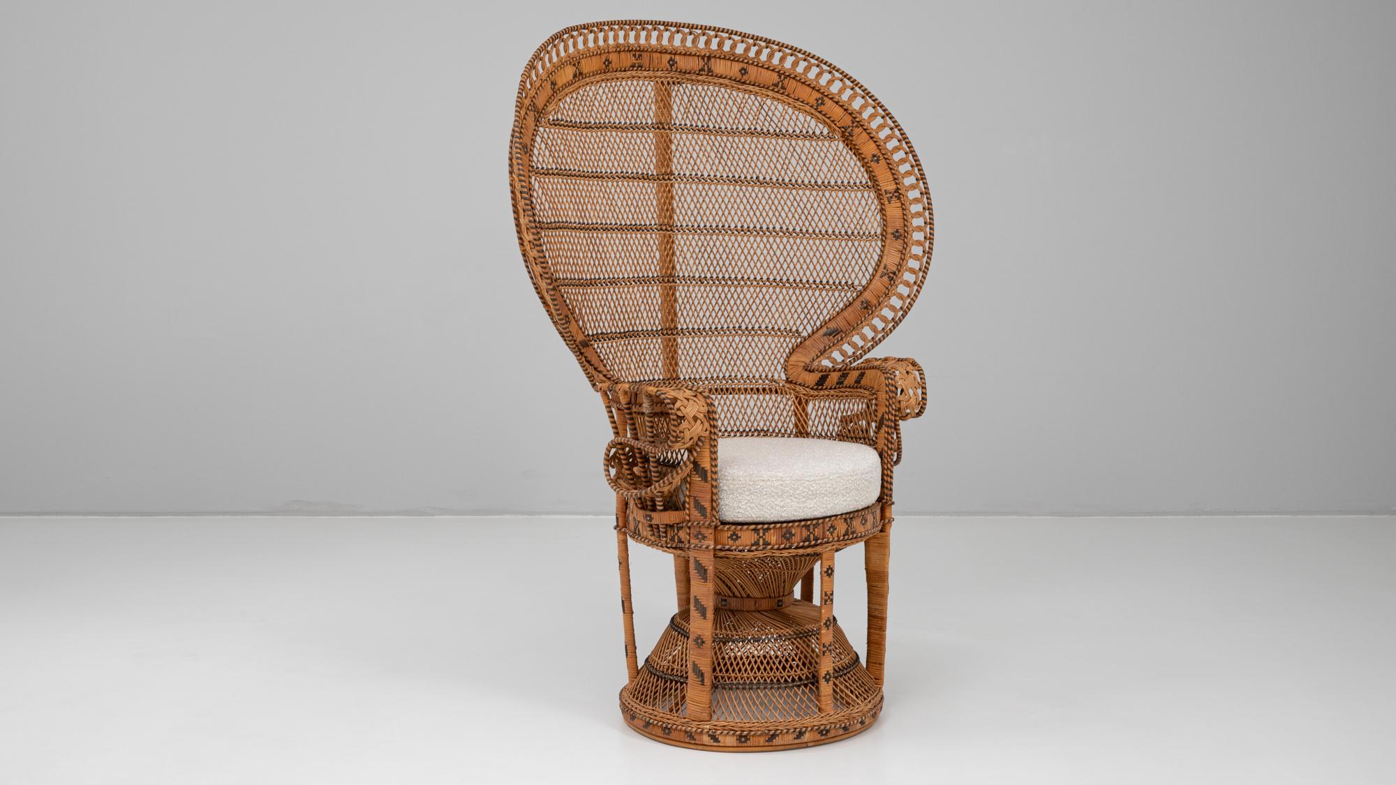 Chaise paon en osier français des années 1960 avec assise tapissée en vente 11