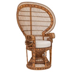 1960s French Wicker Peacock Chair With Upholstered Seat