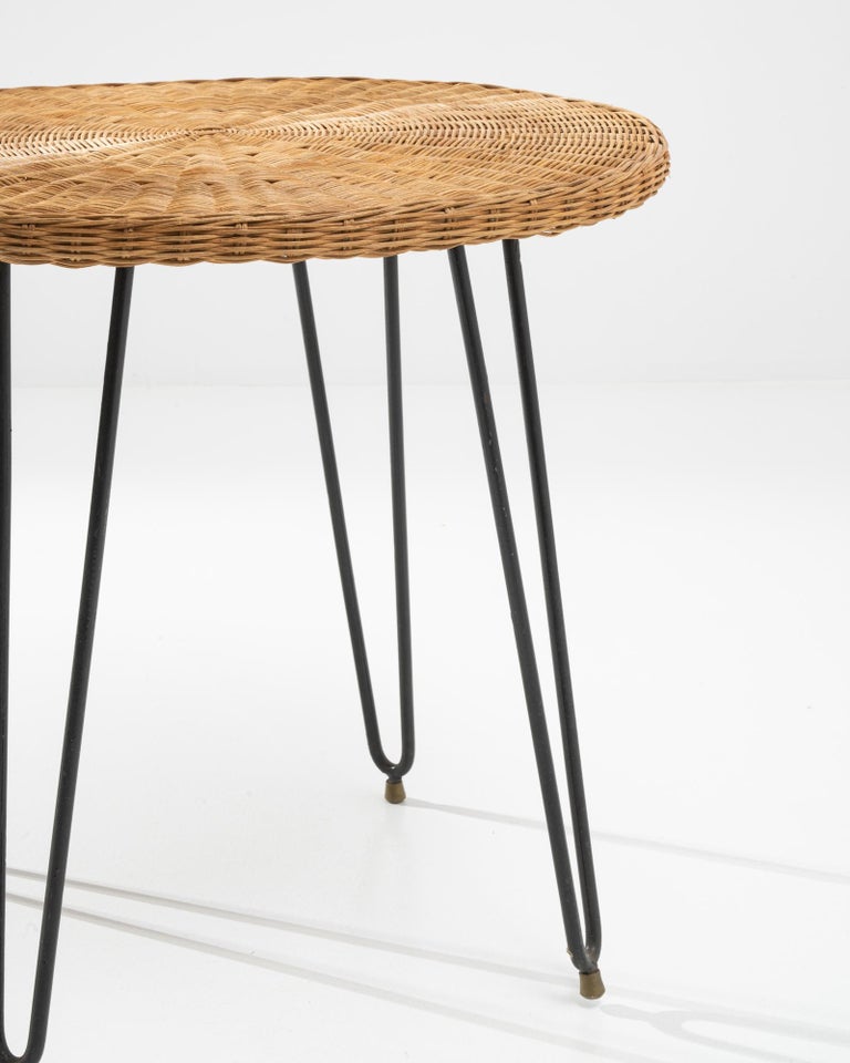 1960s French Wicker Side Table For Sale at 1stDibs
