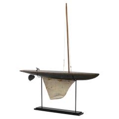 Vintage 1960s French Wooden Boat on Metal Stand
