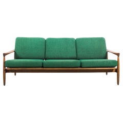 1960s French Wooden Sofa with Upholstered Seat and Back