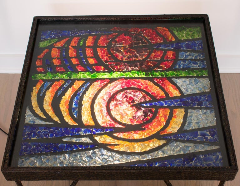 French Wrought Iron Side Coffee Table with Glass Mosaic, 1960s For Sale 7