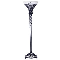 1960s French Wrought Iron Standing Lamp with Translucent Marble Shade